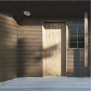 玄関ドア：製作木製ドア（既製アルミドア）